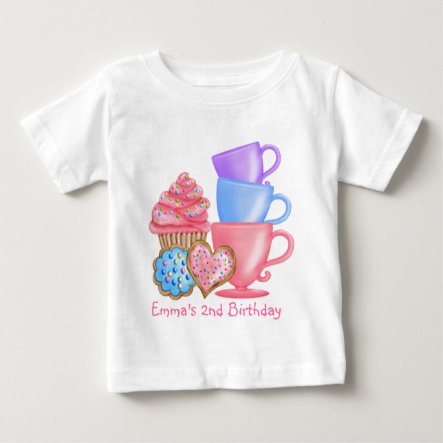 Camiseta Para Bebê Tea party do aniversário do país das maravilhas (Frente)