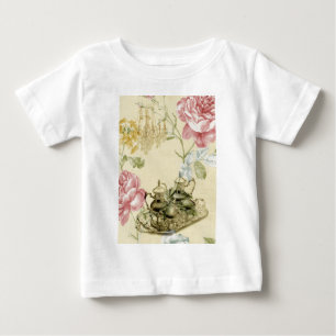 Camiseta Para Bebê Tea party floral francês de Paris do bule do