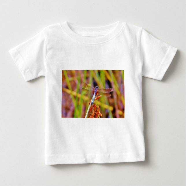 Camiseta Para Bebê Teal Dragonfly na borda (Frente)