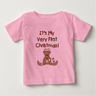 Camiseta Para Bebê Teddy Bear Muito Primeiro Natal