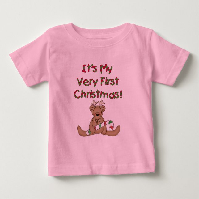 Camiseta Para Bebê Teddy Bear Muito Primeiro Natal (Frente)