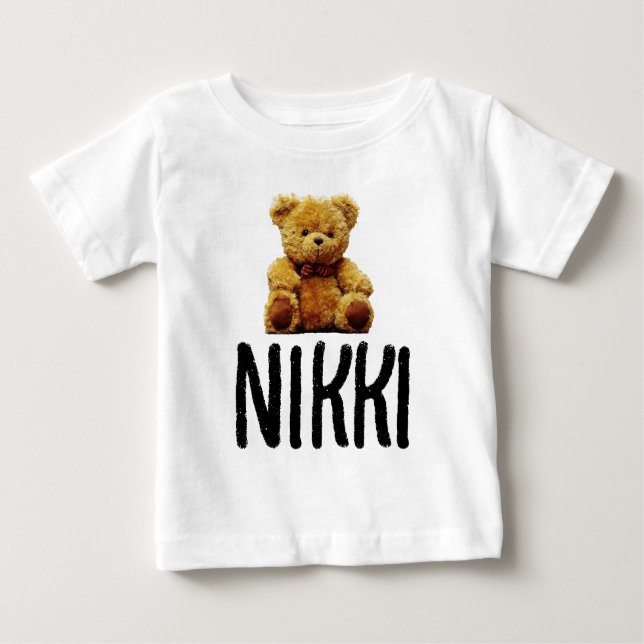 CAMISETA PARA BEBÊ TEDDY BEAR & NAME GIRLS TODDLER T SHIRTS (Frente)