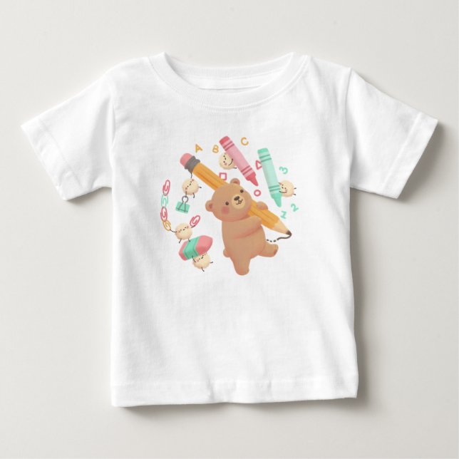 Camiseta Para Bebê Teddy's Back to School Illustration (Frente)