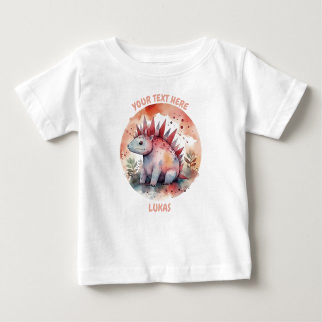 Camiseta Para Bebê Tee do Dinossauro Personalizado (Frente)