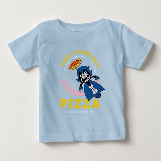 Camiseta Para Bebê Teen Titans Go! Raven "Truth Justice Pizza" (Frente)