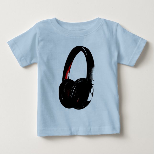 Camiseta Para Bebê Telefone de Cabeça de Pop de Fone de Ouvido (Frente)