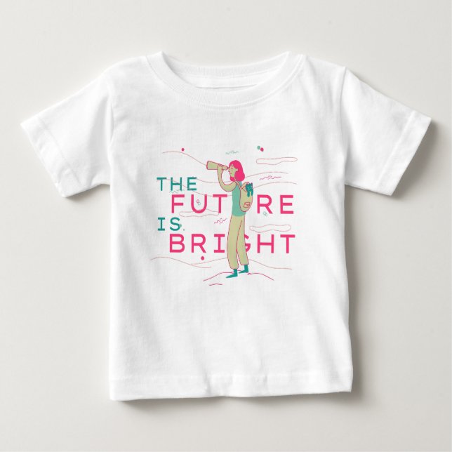 Camiseta Para Bebê Telescópio de Menina Brilhante Rosa (Frente)