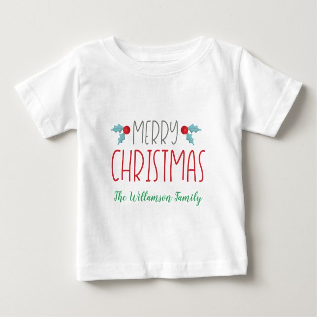Camiseta Para Bebê Tema da Família Feliz Natal (Frente)