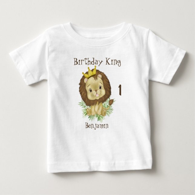 Camiseta Para Bebê Tema de Aniversário de Leãozinho Bebê Fofo em Aqua (Frente)