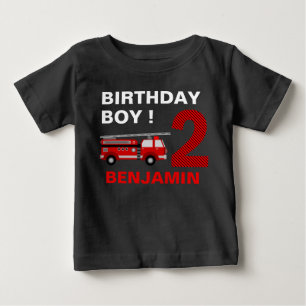 Camiseta Para Bebê Tema de Caminhão de Bombeiros para Festa de 2 Anos