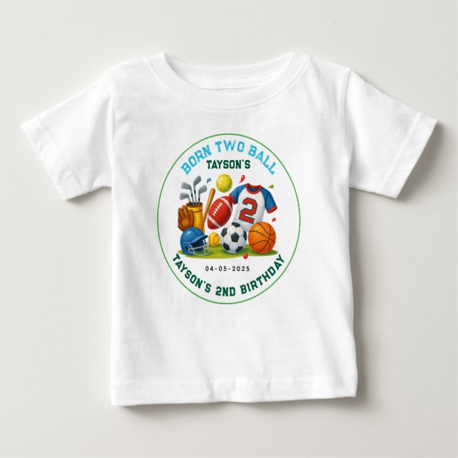 Camiseta Para Bebê Tema de Esportes Nascido para Jogar Bola Festa de  (Frente)