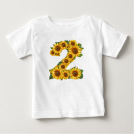 Camiseta Para Bebê Tema de Girassóis Número 2 para Meninas de 2 Anos