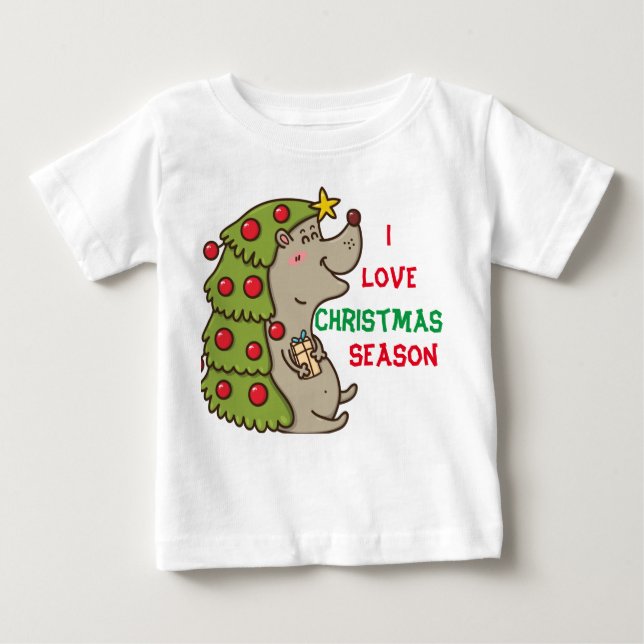 Camiseta Para Bebê Tema de Natal bonito e feliz do porco (Frente)