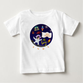 Camiseta Para Bebê Tema do Espaço de Cartoons de Aniversário