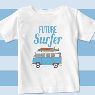 Camiseta Para Bebê Tema do Surf retrovisor do Kombi