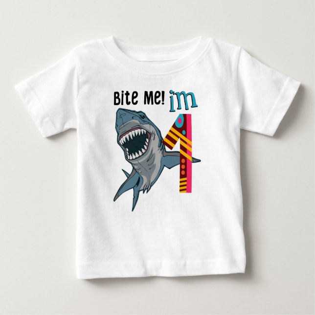 Camiseta Para Bebê Tema do tubarão Primeiro Aniversário Crianças-T-Sh (Frente)