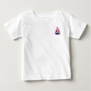 Camiseta Para Bebê Tema Marinho Feminino Vela de Barco Rosa Pontos de