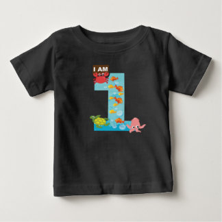 Camiseta Para Bebê tema oceano Primeiro primeiro aniversario
