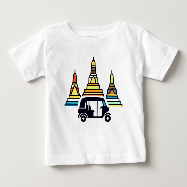 Camiseta Para Bebê Templos Tailandeses E Tuk Tuks (Frente)
