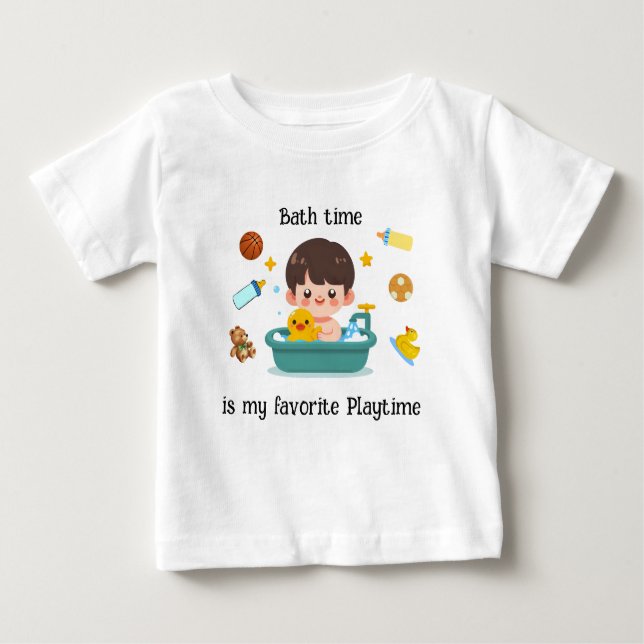 Camiseta Para Bebê Tempo de Banho do Bebê com Brinquedos (Frente)