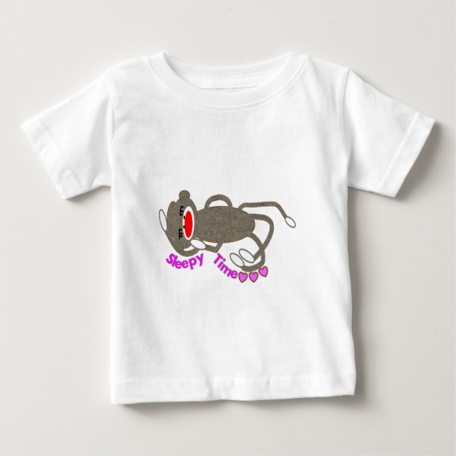 Camiseta Para Bebê "Tempo Sonolento", Sock Monkey Dormindo (Frente)