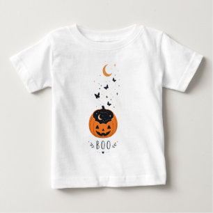 Camiseta Para Bebê Temporada Assustadora Abóbora Desenho de Halloween