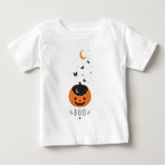 Camiseta Para Bebê Temporada Assustadora Abóbora Desenho de Halloween