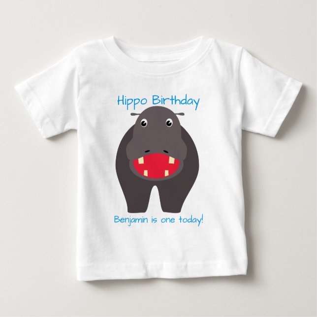 Camiseta Para Bebê Tenha um aniversário de hipopótamo! (Frente)