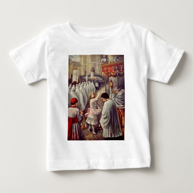 Camiseta Para Bebê Teresa joga flores ao abençoado Sacramento (Frente)