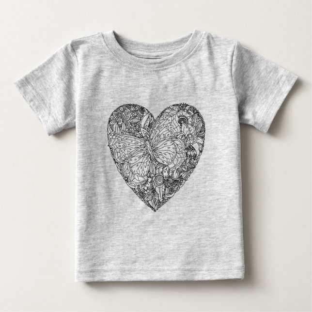 Camiseta Para Bebê Teste padrão do coração da borboleta (Frente)