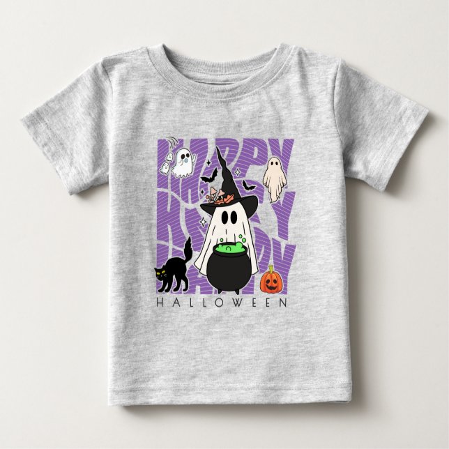 Camiseta Para Bebê Testemunhar Divertido | Feliz Halloween Magic & Mi (Frente)