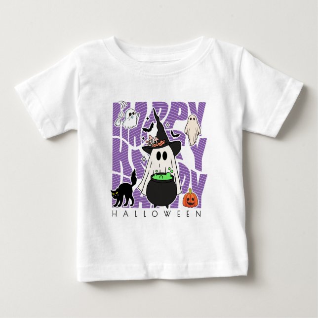 Camiseta Para Bebê Testemunhar Divertido | Feliz Halloween Magic & Mi (Frente)