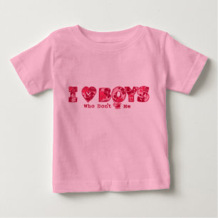Camiseta Para Bebê Teto Criança "I Love Boys" em rosa / rosa