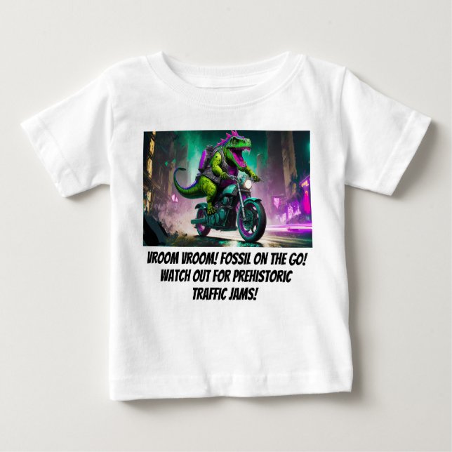 Camiseta Para Bebê Teto das Crianças em Viagem Rodoviária em T-Rex (Frente)