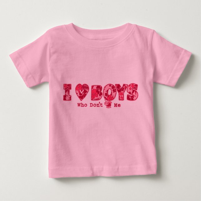 Camiseta Para Bebê Teto de Criança "I Love Boys" em rosa / rosa (Frente)