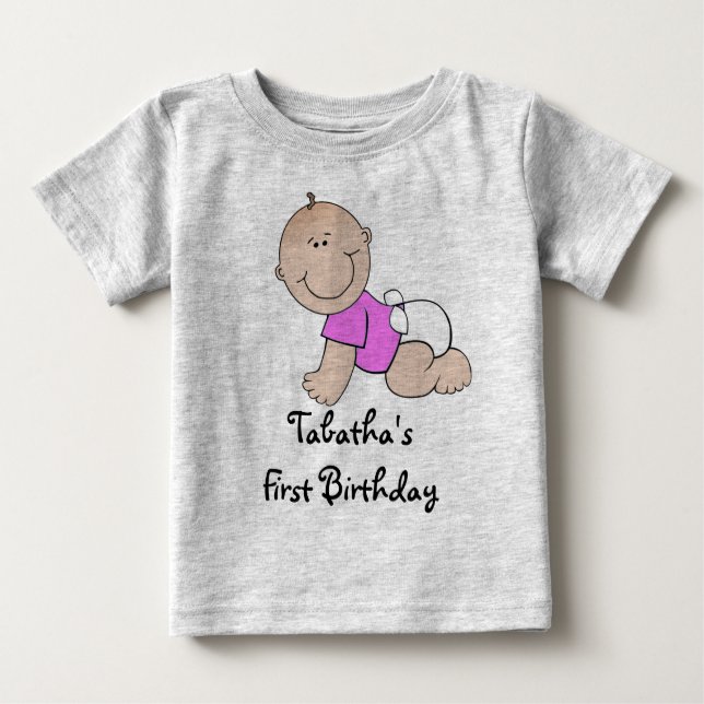 Camiseta Para Bebê Teto de Garota Menina do Primeiro Aniversário Pess (Frente)