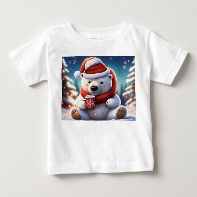 Camiseta Para Bebê Teto de Natal do Urso Polar Cozy (Frente)