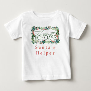 Camiseta Para Bebê Texto Botânico Festivo Férias Natal