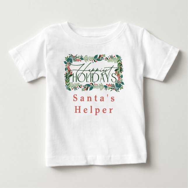Camiseta Para Bebê Texto Botânico Festivo Férias Natal (Frente)