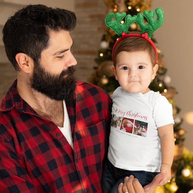 Camiseta Para Bebê Texto branco para caligrafia de Natal feliz (Criador carregado)