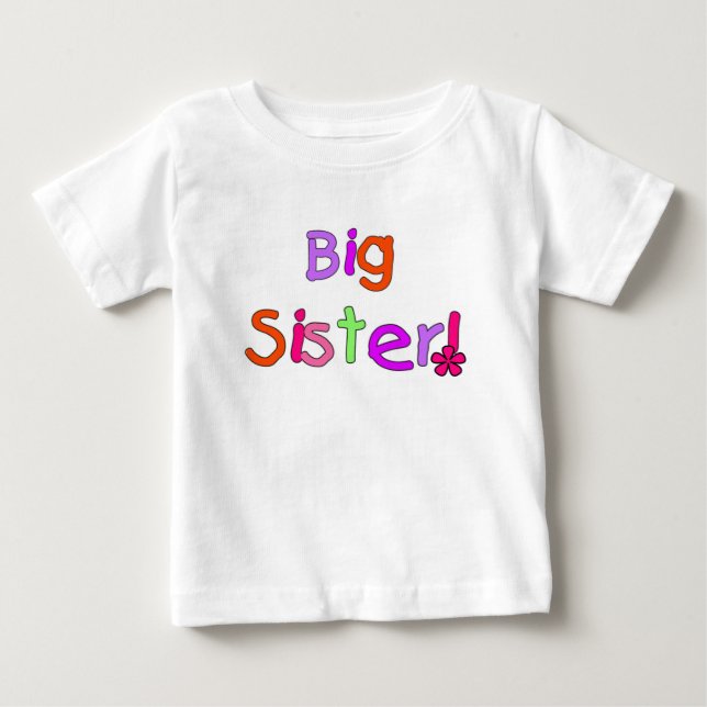 Camiseta Para Bebê Texto Colorido Irmã Grande (Frente)