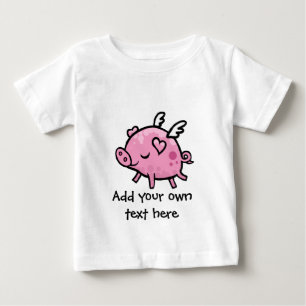 Camiseta Para Bebê Texto customisable do porco do vôo dos desenhos