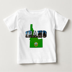 Camiseta Para Bebê Texto de Mapa, Selo e Imagem de Idaho