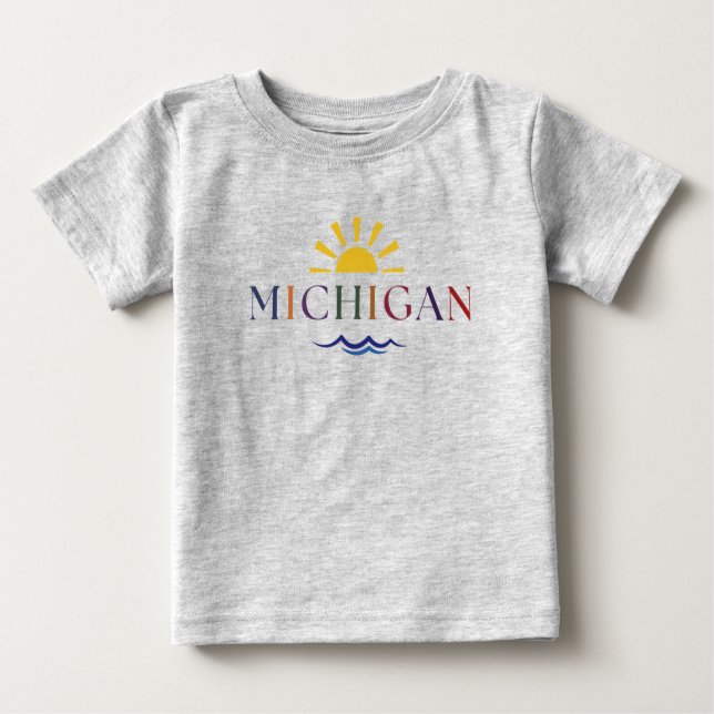 Camiseta Para Bebê Texto do Arco-Íris do garoto: Tee do Michigan (Frente)