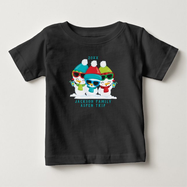 Camiseta Para Bebê Texto Personalizado da Família Winter de Natal par (Frente)