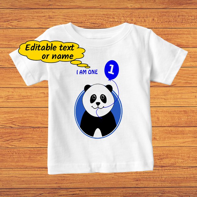 Camiseta Para Bebê Texto personalizado de panda fofo de primeiro aniv (Criador carregado)