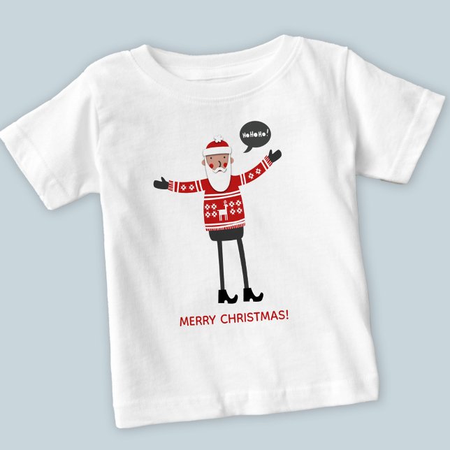Camiseta Para Bebê Texto Personalizado de Papais noeis de hipsteres (Hipster Santa in Skinny Jeans Christmas baby t-shirt)