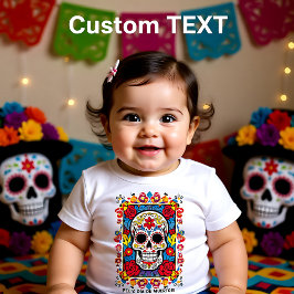 Camiseta Para Bebê Texto personalizado Dia de Muertos Caveira de açúc