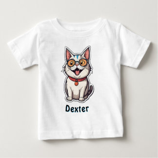 Camiseta Para Bebê Texto Personalizado Texto do Cat Sticker T-Shirt