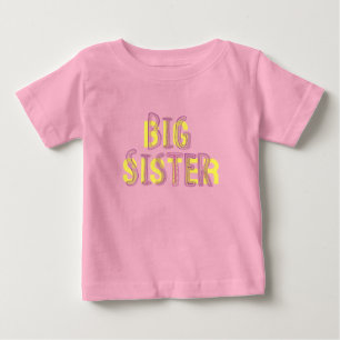 Camiseta Para Bebê Texto rosa de irmã mais velha com padrões